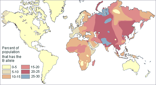 Blood Type Diet – Type B percentage population around the globe